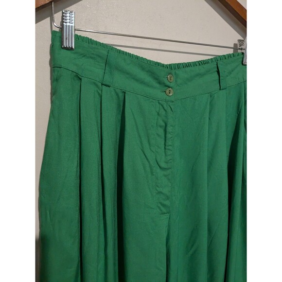 Vintage Dalin Bold Green Culottes Pants 80s Rayon High Rise Gauchos Emb W28 M/L - Picture 5 of 7